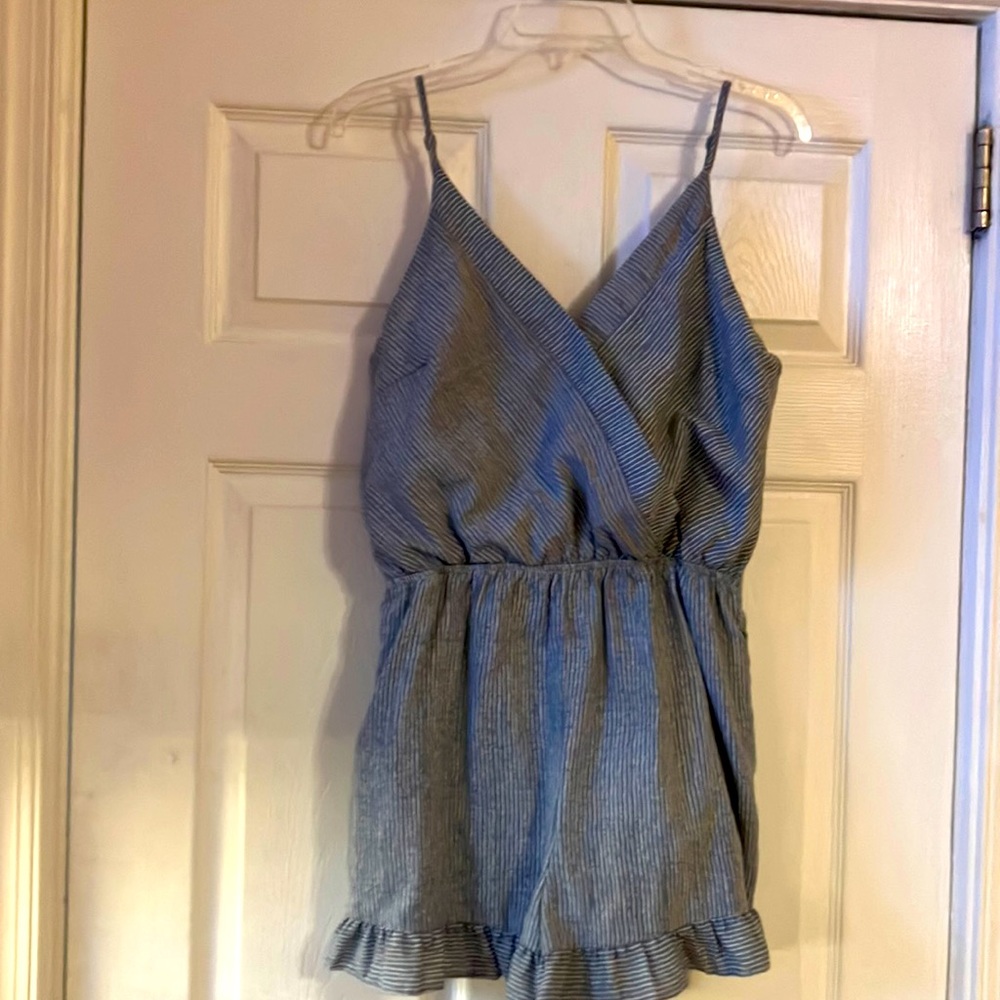 Doe and Rae striped shorts romper small spaghetti straps tank top